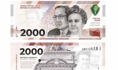 Hoy lunes comienza a circular el nuevo billete de $2.000 "de forma paulatina"