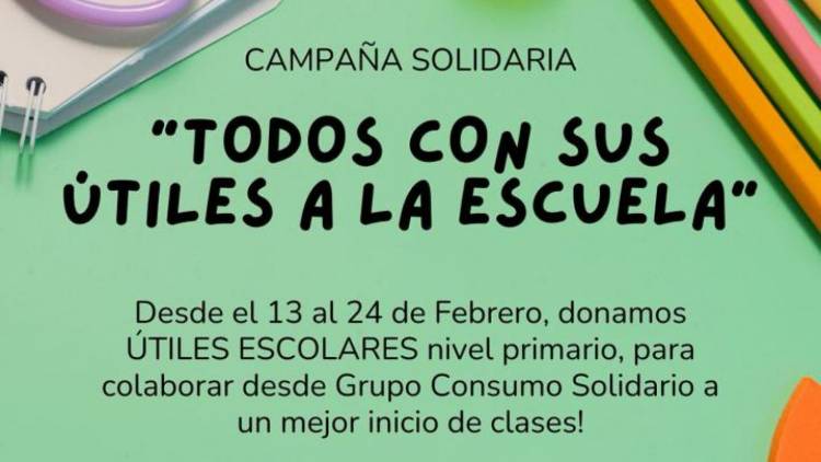 Campaña Solidaria "Todos con los útiles a la escuela": se reciben donaciones hasta el 24 febrero